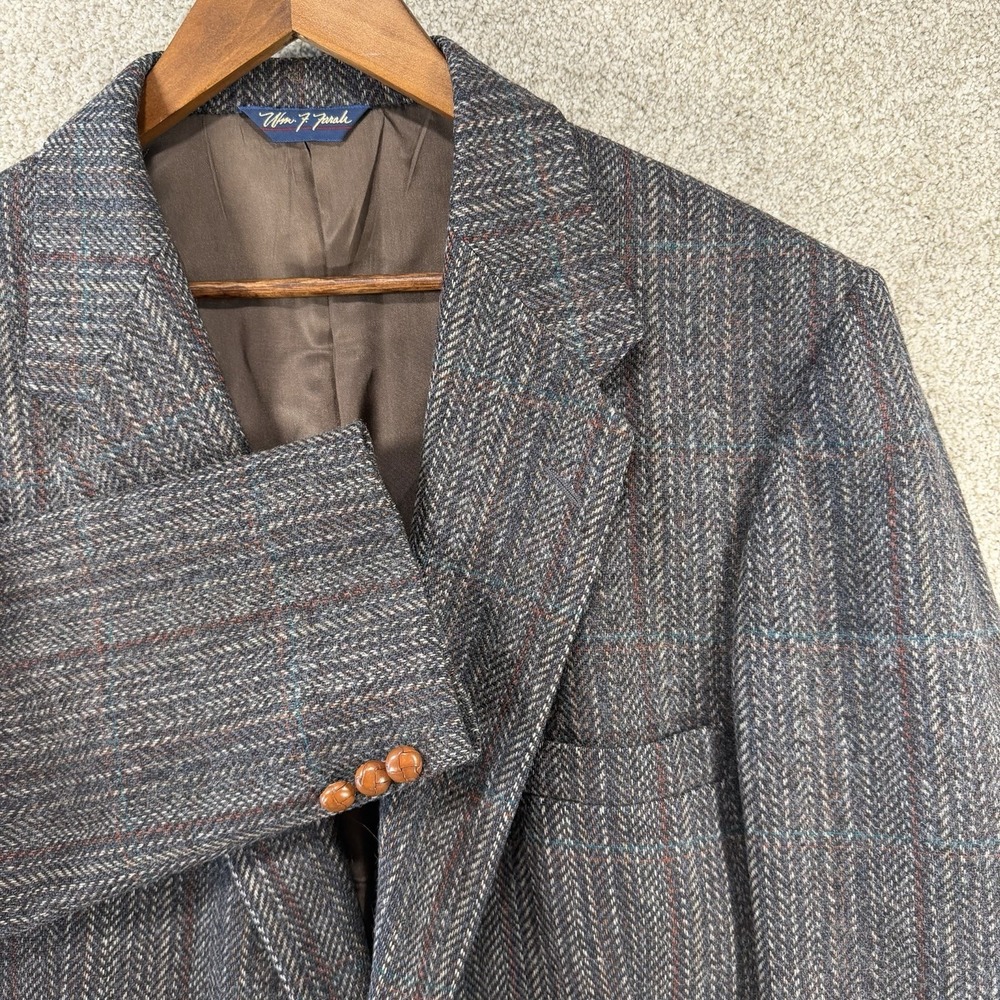 Farah VTG Sports Coat Wool Blazer 46L Herringbone‎ Grey 90s Casual Academia